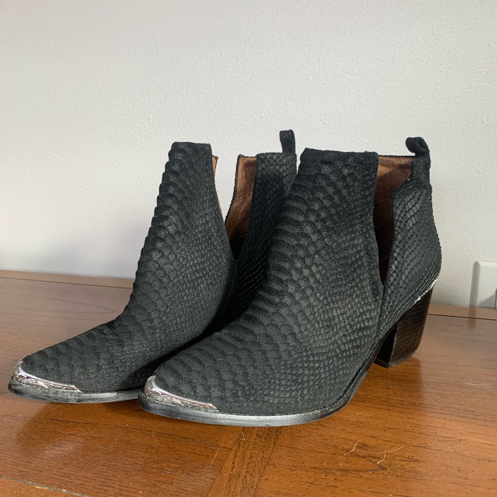 Jeffrey Campbell Cromwell Black Textured Booties with Silver Western accents